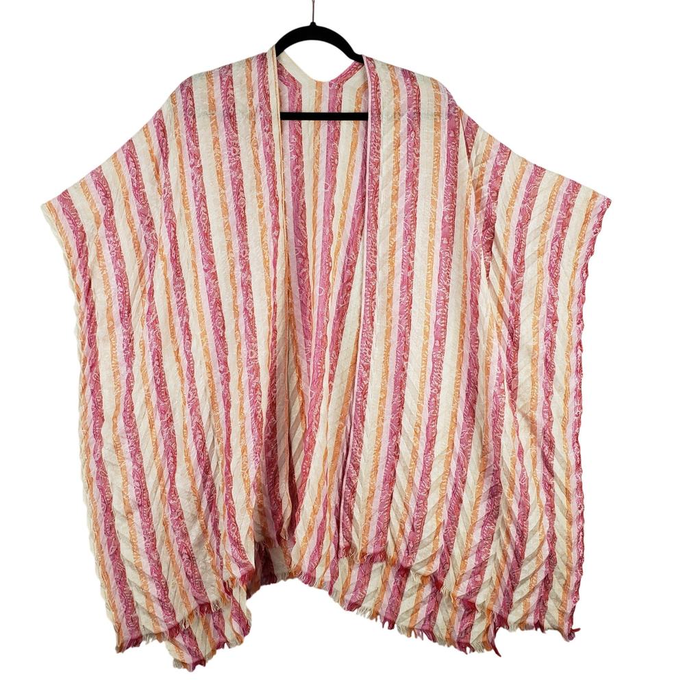 Women's One Size Poncho Style‎ Beach Cover Up Pink Orange Baja Stripe Vacation